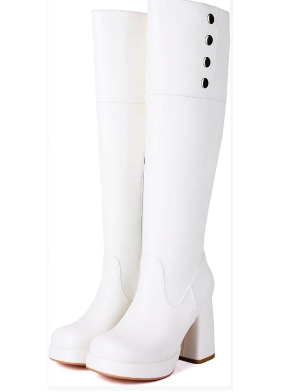 ForeMode Women's 9.5 W/43 white faux Leather Block Heel Boots Studded read